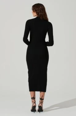 Mock Twist Neck Sweater Midi Dress -Sundress Haven ADR101425 BLACK 6