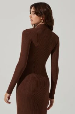 Mock Twist Neck Sweater Midi Dress -Sundress Haven ADR101425 BROWN 4