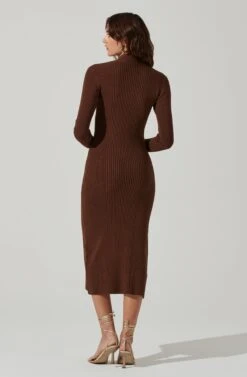 Mock Twist Neck Sweater Midi Dress -Sundress Haven ADR101425 BROWN 5