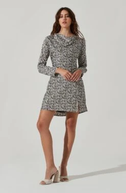 Cowl Neck Long Sleeve Mini Dress -Sundress Haven ADR101455 BLACKSAGEMULTI 2