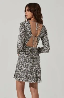 Cowl Neck Long Sleeve Mini Dress -Sundress Haven ADR101455 BLACKSAGEMULTI 4