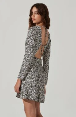 Cowl Neck Long Sleeve Mini Dress -Sundress Haven ADR101455 BLACKSAGEMULTI 6