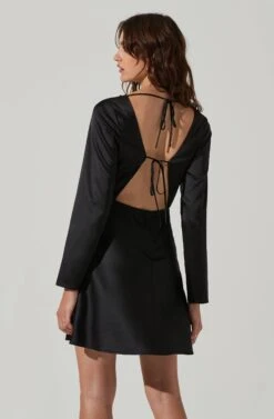 Cowl Neck Long Sleeve Mini Dress -Sundress Haven ADR101455 BLACK 5