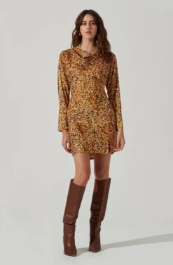 Cowl Neck Long Sleeve Mini Dress