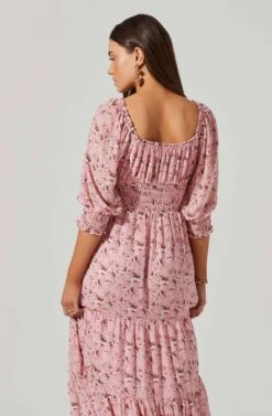 Floral Smocked Waist Tiered Midi Dress -Sundress Haven ADR101527 PINKFLORAL 5 5