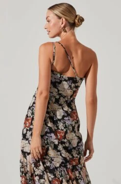 Emmylou Floral One Shoulder Midi Dress -Sundress Haven ADR101528 BLACKFLORAL 4