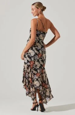 Emmylou Floral One Shoulder Midi Dress -Sundress Haven ADR101528 BLACKFLORAL 5