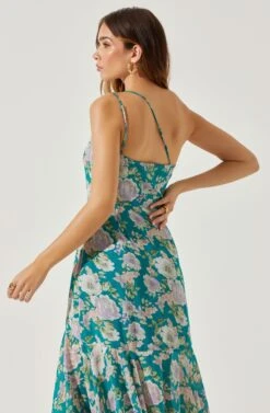 Emmylou Floral One Shoulder Midi Dress -Sundress Haven ADR101528 GREENPURPLEFLORAL 6
