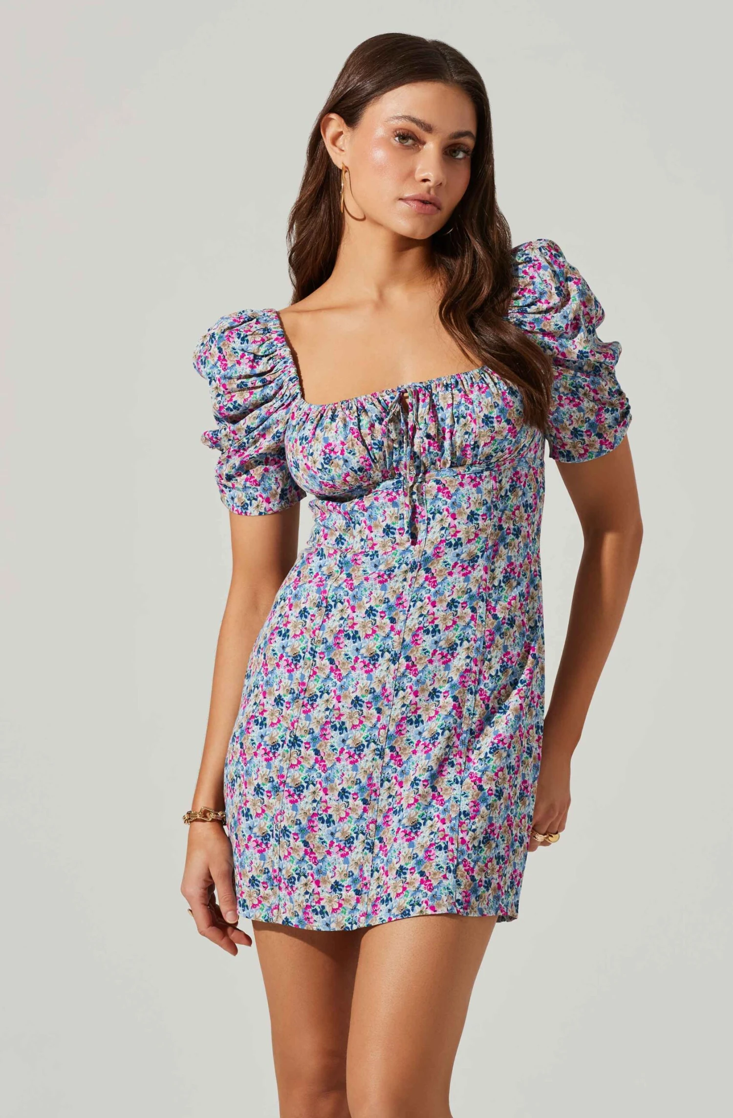 Floral Square Neck Puff Sleeve Mini Dress 2 Floral Square Neck Puff Sleeve Mini Dress - Image 2