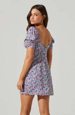 Floral Square Neck Puff Sleeve Mini Dress 6 Floral Square Neck Puff Sleeve Mini Dress -Sundress Haven ADR101546 BLUEFUCHSIAFLORAL 3