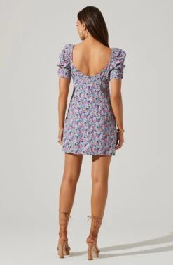 Floral Square Neck Puff Sleeve Mini Dress 7 Floral Square Neck Puff Sleeve Mini Dress -Sundress Haven ADR101546 BLUEFUCHSIAFLORAL 4