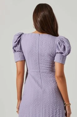 Puff Sleeve V Front Midi Dress -Sundress Haven ADR101559 PURPLE 5