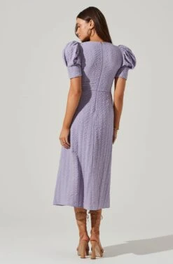 Puff Sleeve V Front Midi Dress -Sundress Haven ADR101559 PURPLE 6