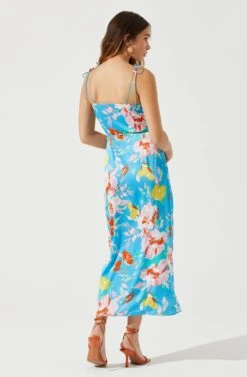 Satin Front Tie Wrap Floral Midi Dress -Sundress Haven ADR101683 CAPRIBLUEFLORAL 5
