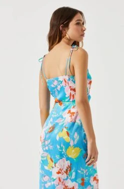 Satin Front Tie Wrap Floral Midi Dress -Sundress Haven ADR101683 CAPRIBLUEFLORAL 6