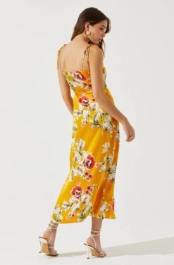 Satin Front Tie Wrap Floral Midi Dress -Sundress Haven ADR101683 YELLOWFLORAL 5