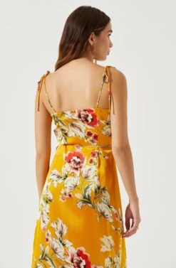 Satin Front Tie Wrap Floral Midi Dress -Sundress Haven ADR101683 YELLOWFLORAL 6