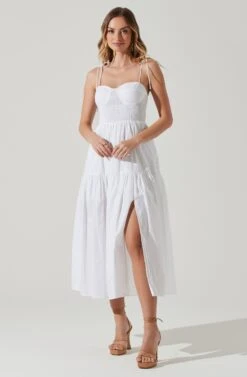 Tiered Smocked Midi Dress -Sundress Haven ADR101693 WHITE 1