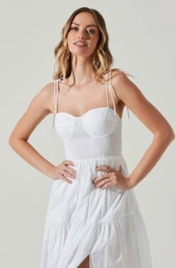 Tiered Smocked Midi Dress -Sundress Haven ADR101693 WHITE 4