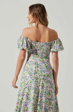 Off Shoulder Puff Sleeve Midi Dress -Sundress Haven ADR101706 PURPLEMULTIFLORAL 5