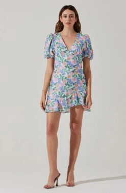 Flutter Sleeve Cutout Floral Mini Dress -Sundress Haven ADR101724 WHITEMULTIFLORAL 3