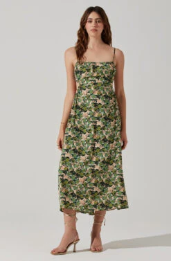 Open Back Floral Midi Dress -Sundress Haven ADR101751 GREENORANGEFLORAL 2