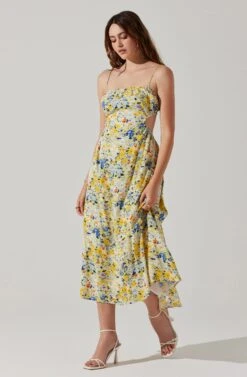 Open Back Floral Midi Dress -Sundress Haven ADR101751 YELLOWBLUEABSTRACT 2