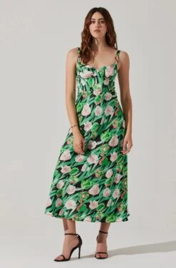Satin Corset Floral Maxi Dress -Sundress Haven ADR101783 PINKGREENFLORAL 2