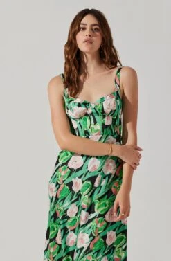 Satin Corset Floral Maxi Dress -Sundress Haven ADR101783 PINKGREENFLORAL 3