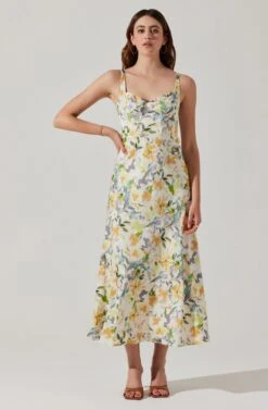 Satin Corset Floral Maxi Dress -Sundress Haven ADR101783 YELLOWCREAMFLORAL 2