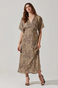 Flutter Sleeve Open Back Midi Dress -Sundress Haven ADR101803 CHARCOALTAUPEABST 2