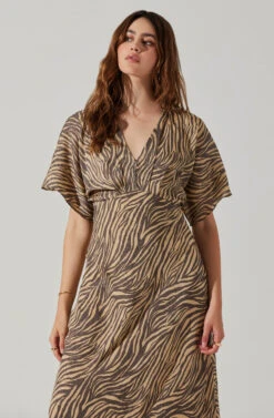 Flutter Sleeve Open Back Midi Dress -Sundress Haven ADR101803 CHARCOALTAUPEABST 4