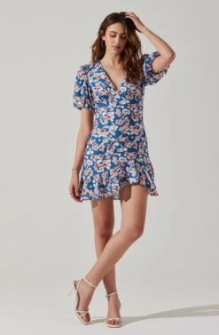 Flutter Sleeve Cutout Floral Mini Dress -Sundress Haven ADR10724 BLUEPINKFLORAL 2
