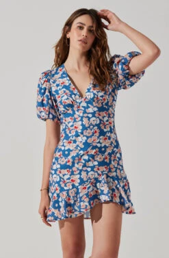 Flutter Sleeve Cutout Floral Mini Dress -Sundress Haven ADR10724 BLUEPINKFLORAL 3