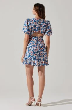 Flutter Sleeve Cutout Floral Mini Dress -Sundress Haven ADR10724 BLUEPINKFLORAL 5