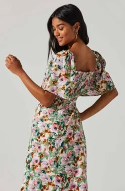 Lace Up Flutter Sleeve Cut Out Midi Dress -Sundress Haven ALD44563 PINKGREENMULTIFL 4 91996d86 c0e6 4266 b42b c5bc31582f38