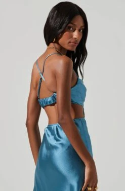 Colette Satin Cutout Midi Dress -Sundress Haven ALD44954 SLATE BLUE 0805 763ff5b7 22dc 4e78 bd90 24d9b503b694