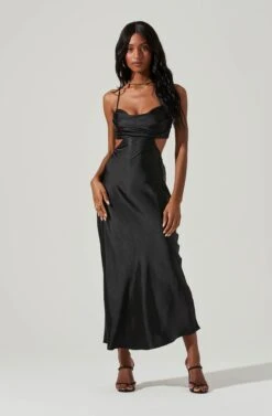 Colette Satin Cutout Midi Dress -Sundress Haven ALD44954 BLACK 1 97687faf 3503 435e 96aa 7e0035788048