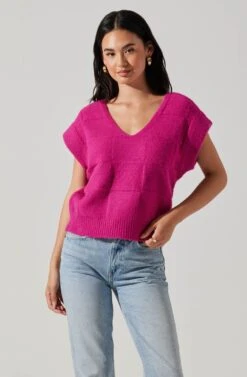 Checkered Sweater Vest -Sundress Haven ALT16416 CI FUCHSIA 1