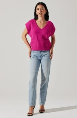 Checkered Sweater Vest -Sundress Haven ALT16416 CI FUCHSIA 2