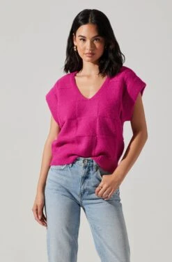 Checkered Sweater Vest -Sundress Haven ALT16416 CI FUCHSIA 3