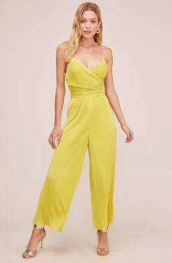 Pleated Cutout Jumpsuit -Sundress Haven AP7061 NEON YELLOW 1