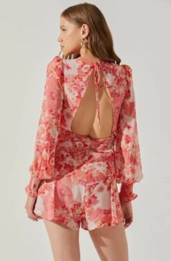 Long Sleeve Back Tie Floral Romper 16 Long Sleeve Back Tie Floral Romper -Sundress Haven AP7263 CORALREDFLORAL 6