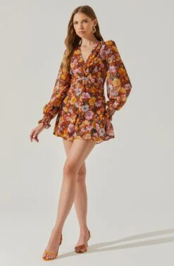 Long Sleeve Back Tie Floral Romper 18 Long Sleeve Back Tie Floral Romper -Sundress Haven AP7263 YELLOWSPICEFLORAL 2