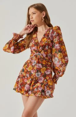 Long Sleeve Back Tie Floral Romper 21 Long Sleeve Back Tie Floral Romper -Sundress Haven AP7263 YELLOWSPICEFLORAL 3
