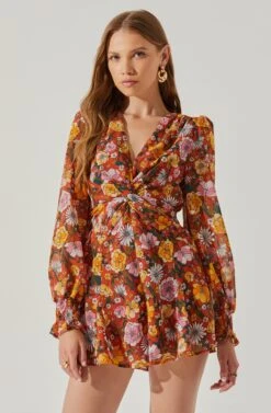 Long Sleeve Back Tie Floral Romper 19 Long Sleeve Back Tie Floral Romper -Sundress Haven AP7263 YELLOWSPICEFLORAL 4