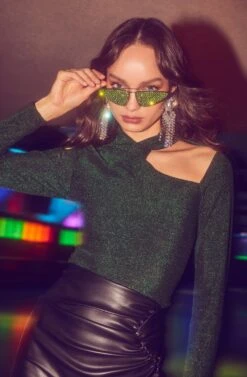 Crane Metallic Cutout Long Sleeve Top 17 Crane Metallic Cutout Long Sleeve Top -Sundress Haven ASTR HOL22 SKATE 0657