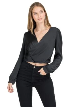 Satin Wrap Front Top
