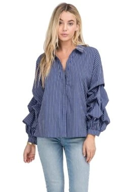 Ruffle Slv Collared Shirt