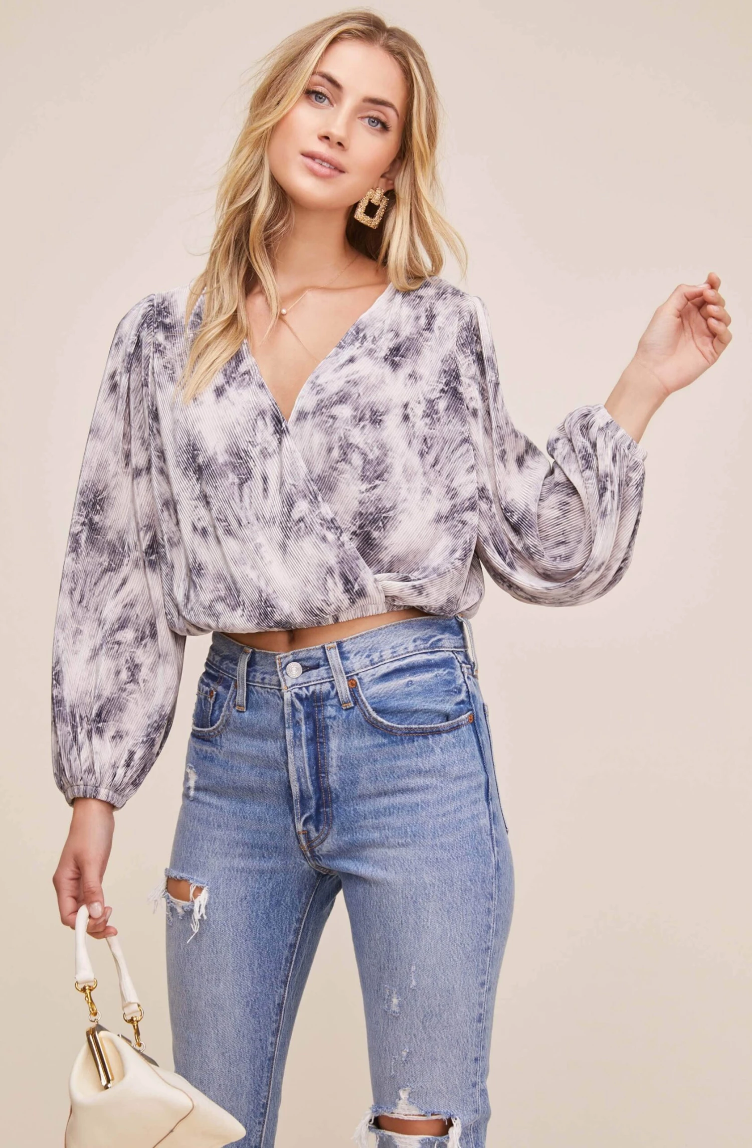 Pleated Surplice Long Sleeve Top 1 Pleated Surplice Long Sleeve Top